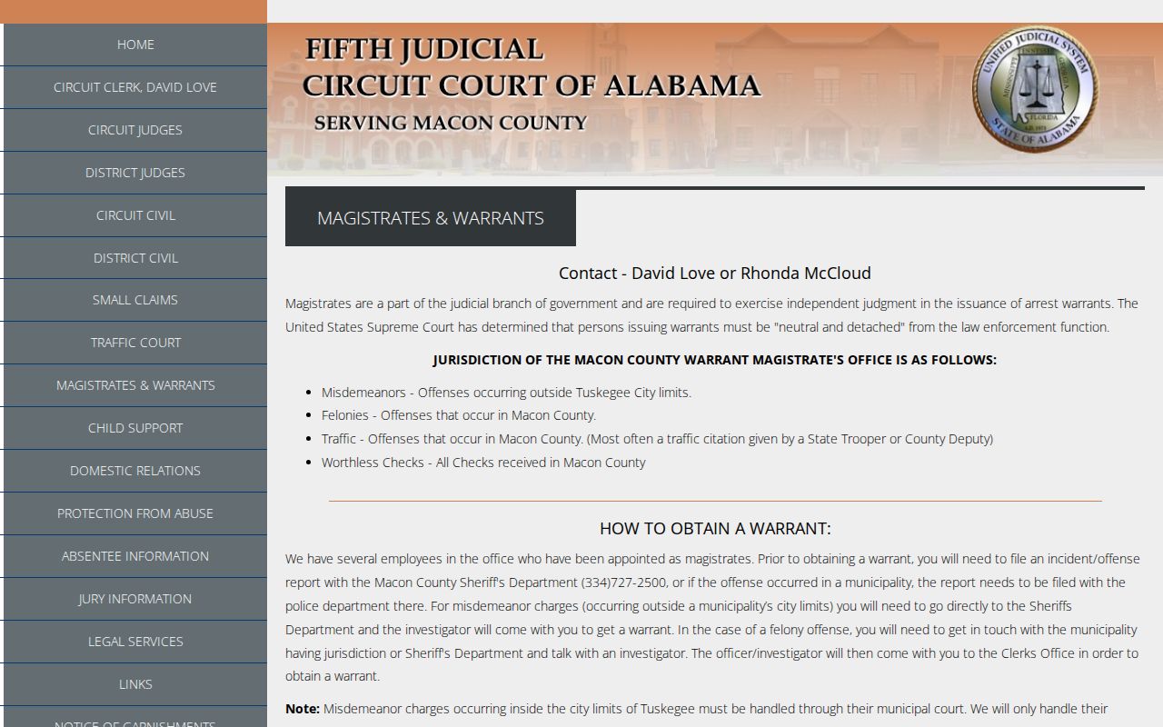 Macon County official warrant instructions and warrant check route