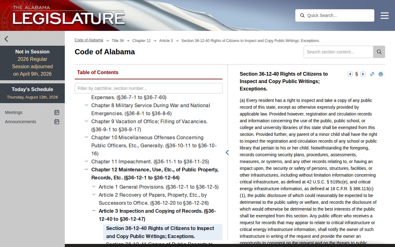 Alabama public record law used for Macon County booking requests