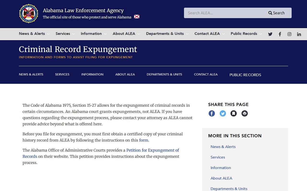 ALEA expungement source for Macon County arrest and booking records